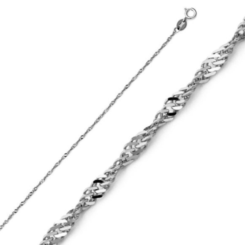 0.9mm 14K White Gold Singapore Chain Necklace 16 18 20 inches